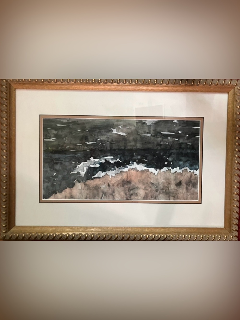 Framed Abstract Watercolor Art in Shades of Black and Beige